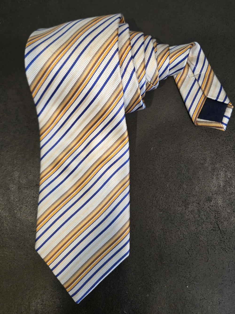 Zara Striped Gold & Blue Silk Tie